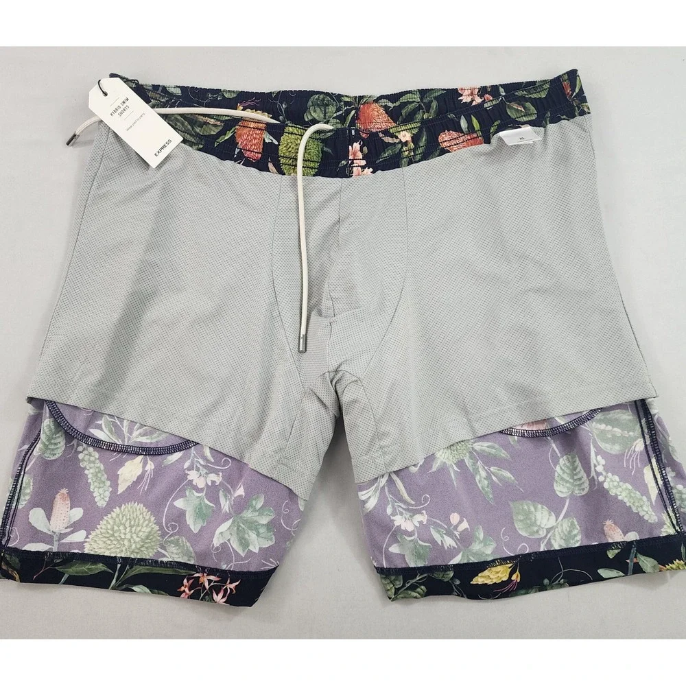 Express swimwear swim trunks shorts Extra Large XL navy floral pocket $68 mens